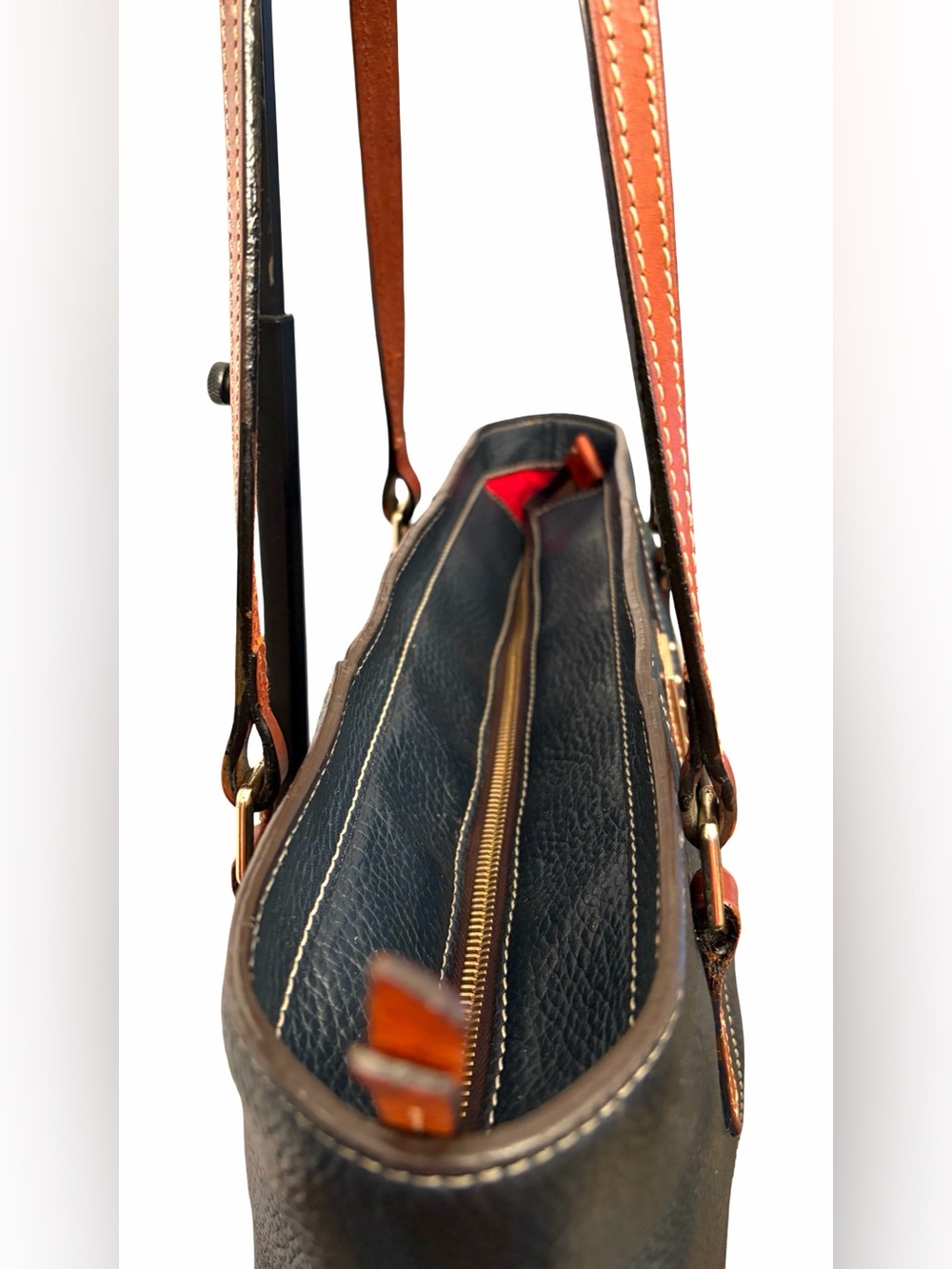 Dooney & Bourke Lexington 14" Shopper Dark Navy Tan Pebbled Leather Shoulder Bag - Picture 11 of 14